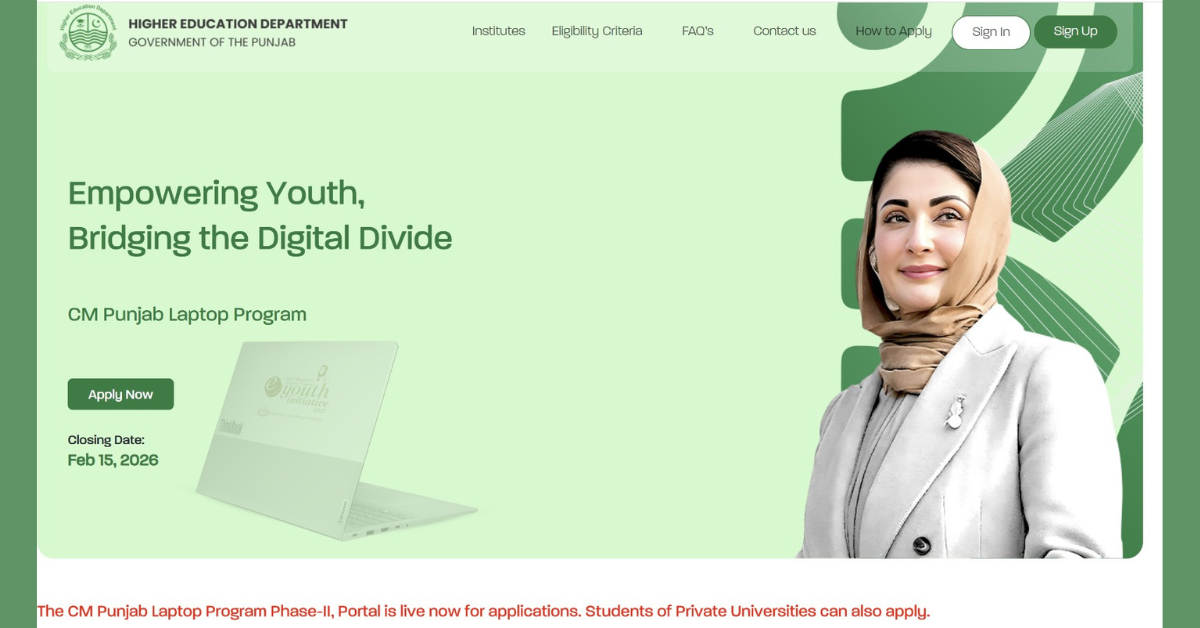 CM Punjab Laptop Scheme 2026 last date February 15 for student applications